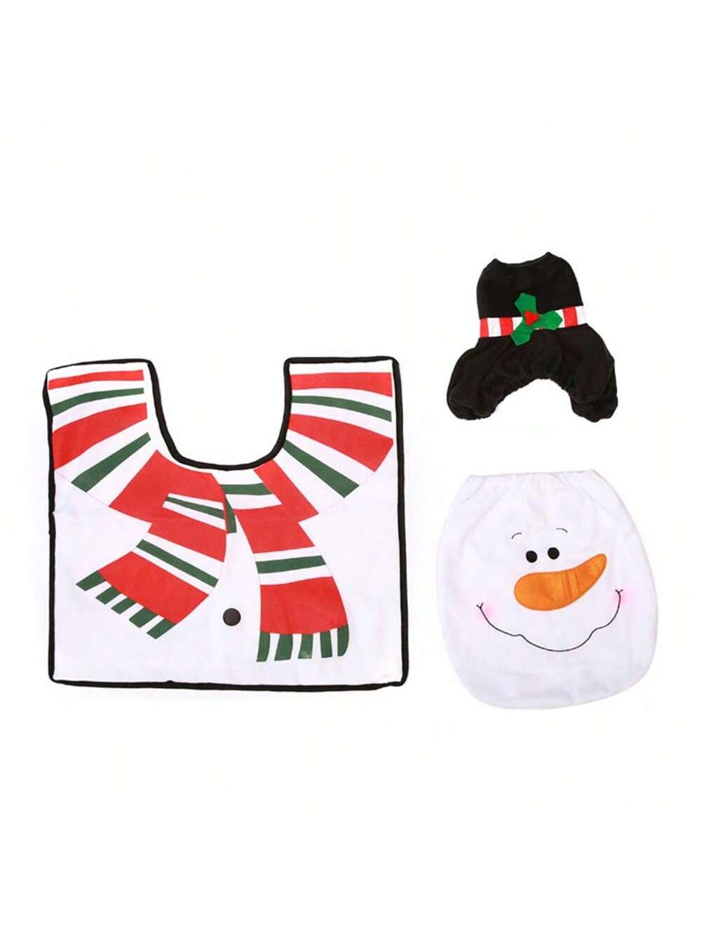 3pcs Christmas Toilet Seat Cover, Snowman Toilet Mat And Tissue Box Cover Set, Home Decor,Christmas