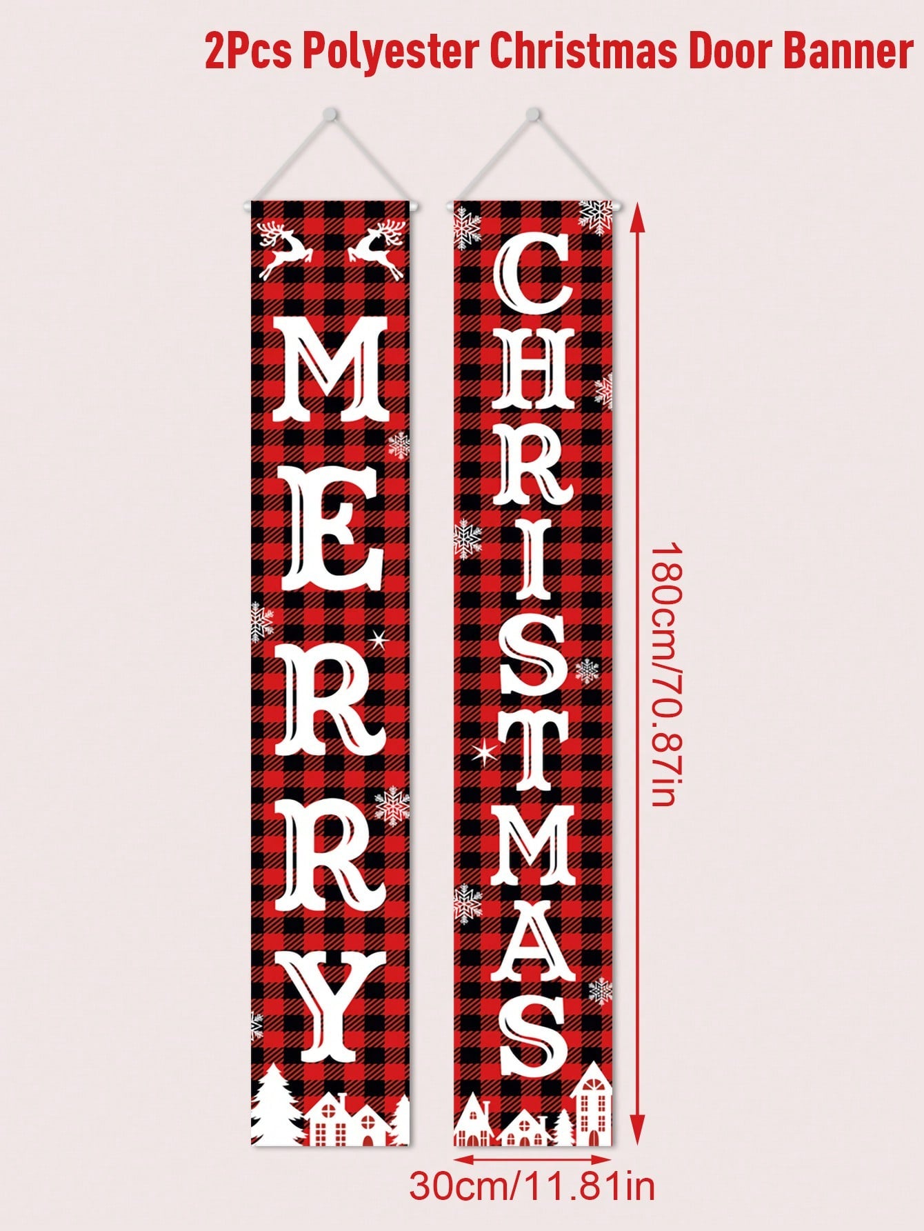 1set Merry Christmas Porch Banner, 30*180cm Red Polyester Outdoor Signs For Front Door