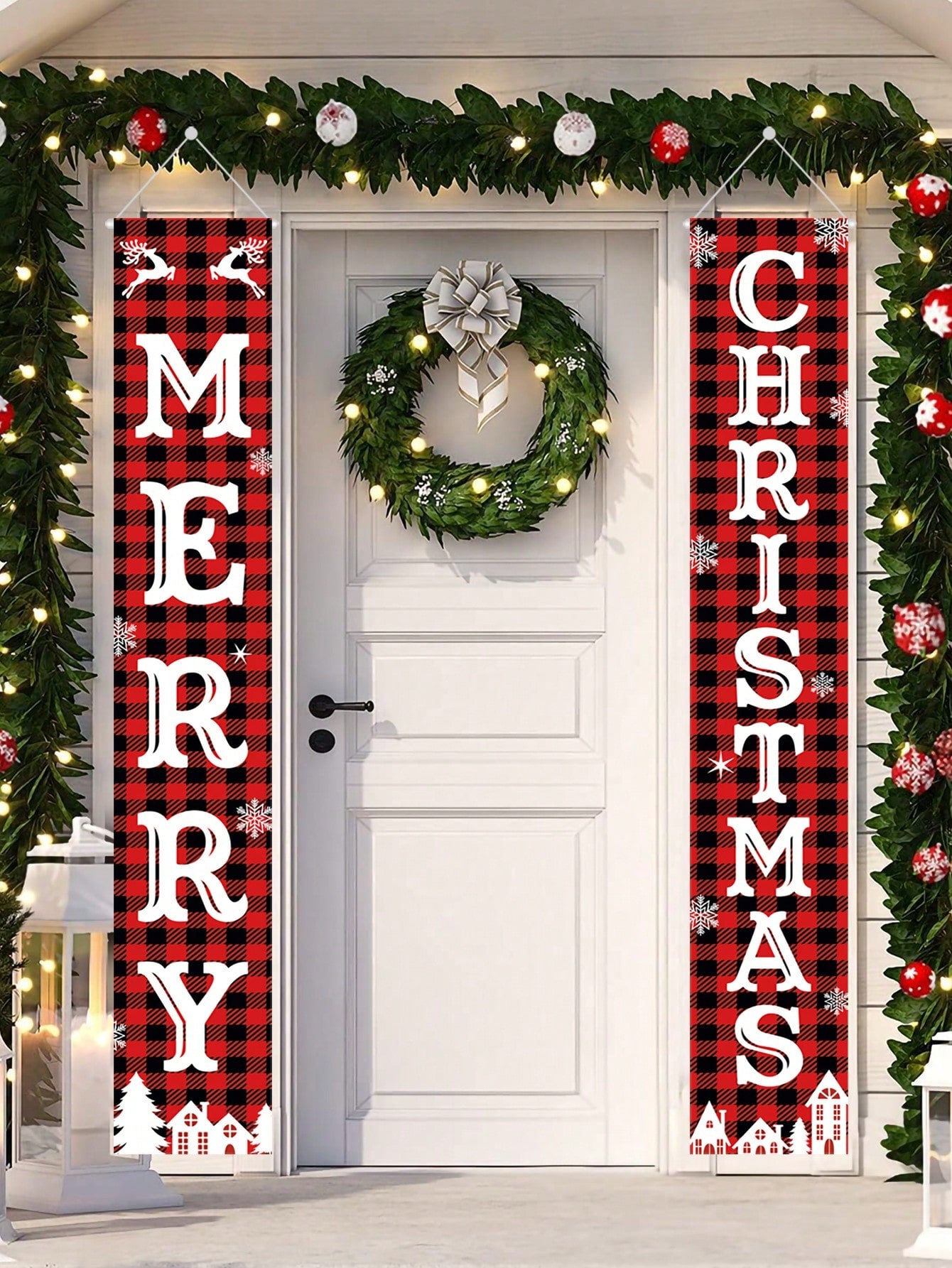 1set Merry Christmas Porch Banner, 30*180cm Red Polyester Outdoor Signs For Front Door