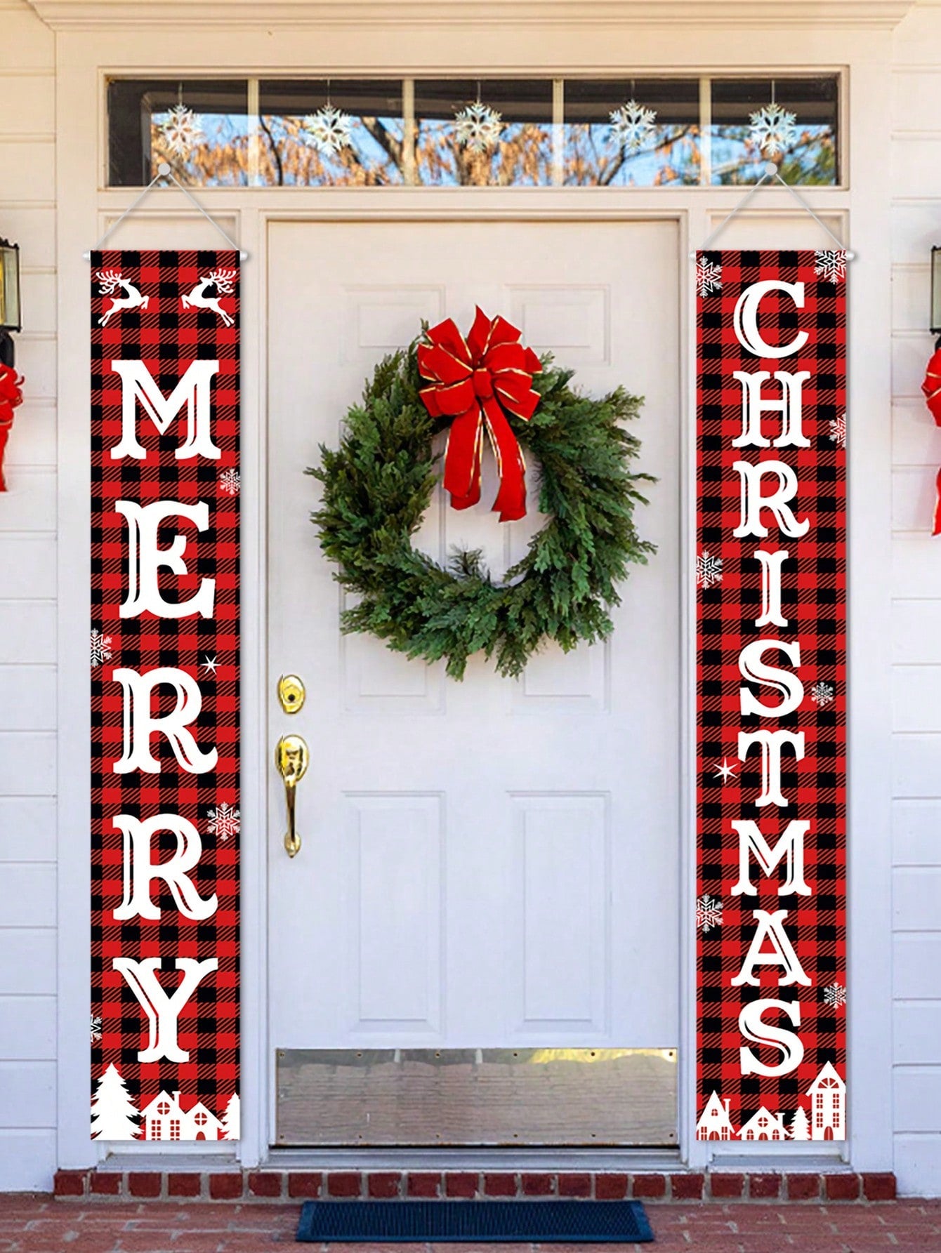 1set Merry Christmas Porch Banner, 30*180cm Red Polyester Outdoor Signs For Front Door