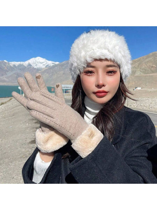 1 Pair Of Ladies Winter Gloves, Thicken Warm Touchscreen, Korean Fashion All-Match Windproof Riding Gloves