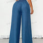 Clasi Teachers' Casual Blue Metal Chain Embellished Wide Leg Loose Pants, Fall