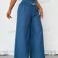 Clasi Teachers' Casual Blue Metal Chain Embellished Wide Leg Loose Pants, Fall