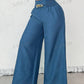 Clasi Teachers' Casual Blue Metal Chain Embellished Wide Leg Loose Pants, Fall