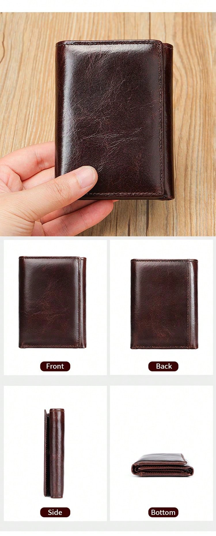 Vintage Genuine Leather Slim Bifold Wallet, Multi-Function ID/Credit Card Holder Purse, Valentine's Day Gift For Men