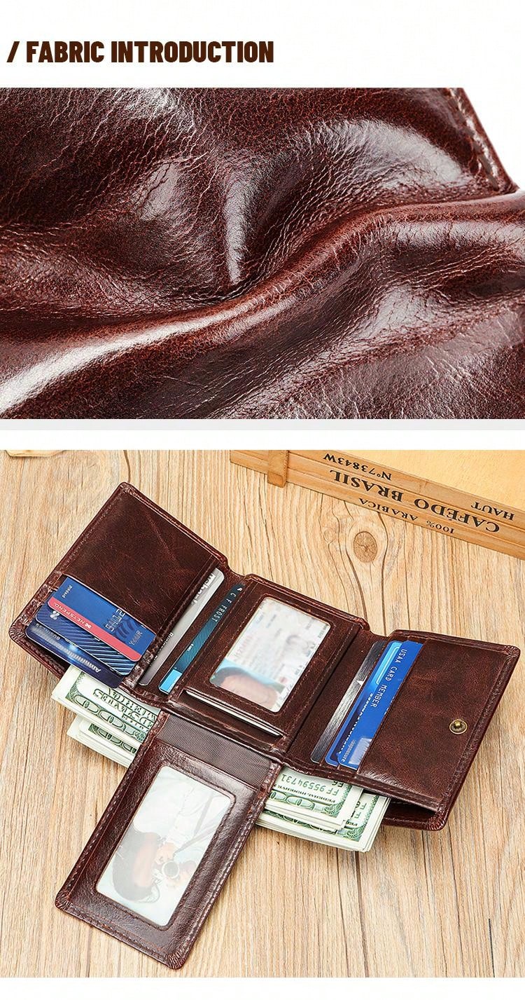 Vintage Genuine Leather Slim Bifold Wallet, Multi-Function ID/Credit Card Holder Purse, Valentine's Day Gift For Men