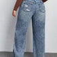 EZwear Plus Size Front Button Multi-Pocket Distressed Simple Casual Straight-Leg Jeans