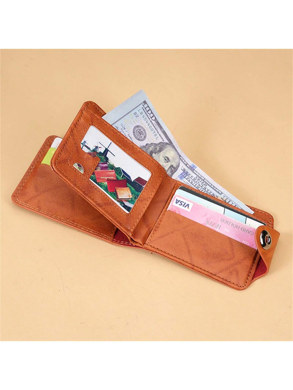 Men'S Letter Pattern Button Wallet With Credit Card Slots, Id Window And Portable Cash Purse For Business, Office, Anniversary, Valentine'S, Christmas, Thanksgiving Gifts