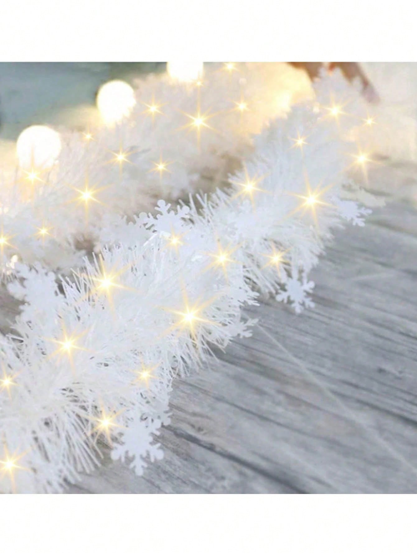 1pc Christmas Snowflake Tinsel Garland, White Garland For Christmas Tree Decoration, Thanksgiving, Theme Party, Hanging Ornaments, Room, Home Decor, Outdoor Garden Yard Decor,Christmas