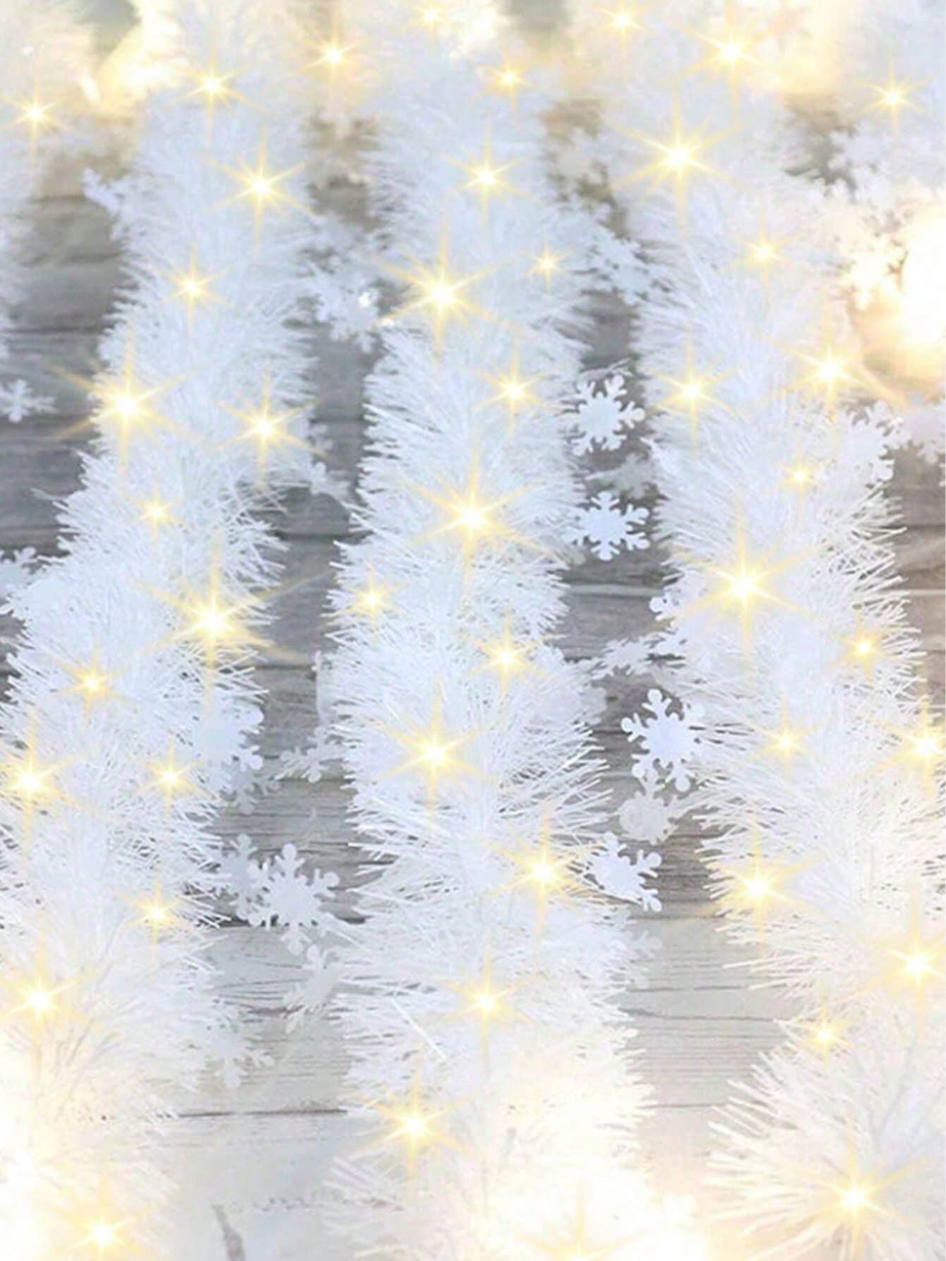 1pc Christmas Snowflake Tinsel Garland, White Garland For Christmas Tree Decoration, Thanksgiving, Theme Party, Hanging Ornaments, Room, Home Decor, Outdoor Garden Yard Decor,Christmas