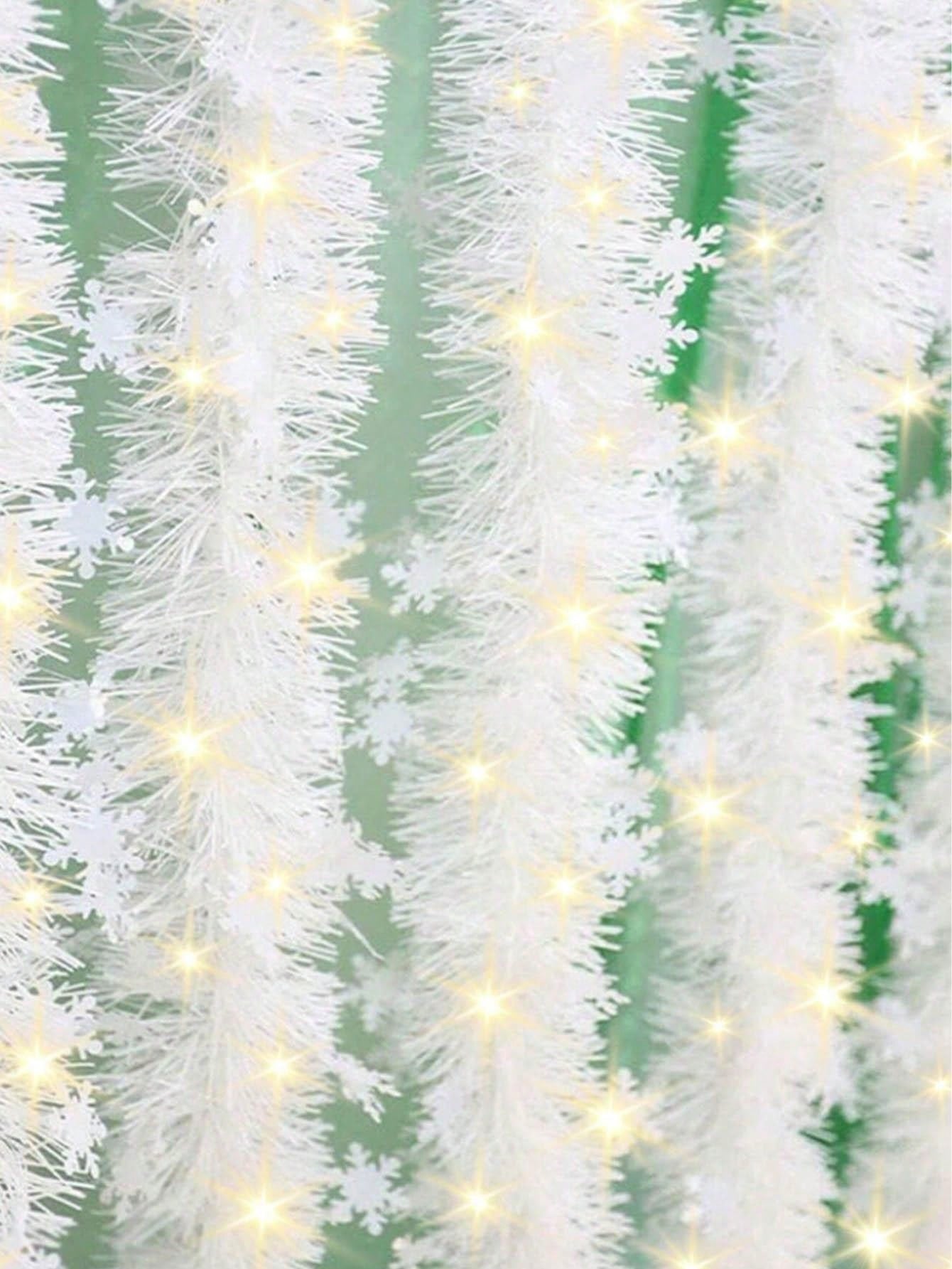 1pc Christmas Snowflake Tinsel Garland, White Garland For Christmas Tree Decoration, Thanksgiving, Theme Party, Hanging Ornaments, Room, Home Decor, Outdoor Garden Yard Decor,Christmas