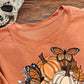 EZwear Halloween Pumpkin Maple Leaf Butterfly Mix Printed Plus Size Round Neck Sweatshirt