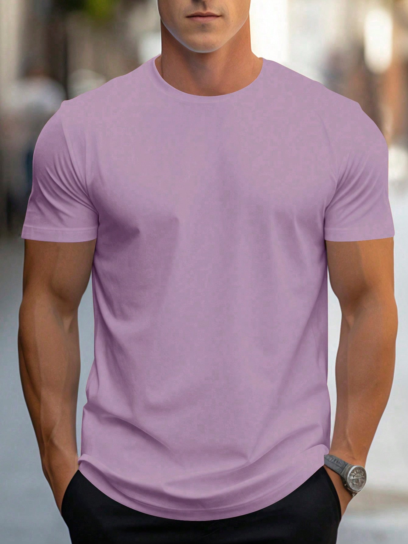 Manfinity Homme Men's Solid Color Round Neck Short Sleeve T-Shirt