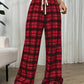 Essnce Women Casual Plaid Print Drawstring Waist Pants