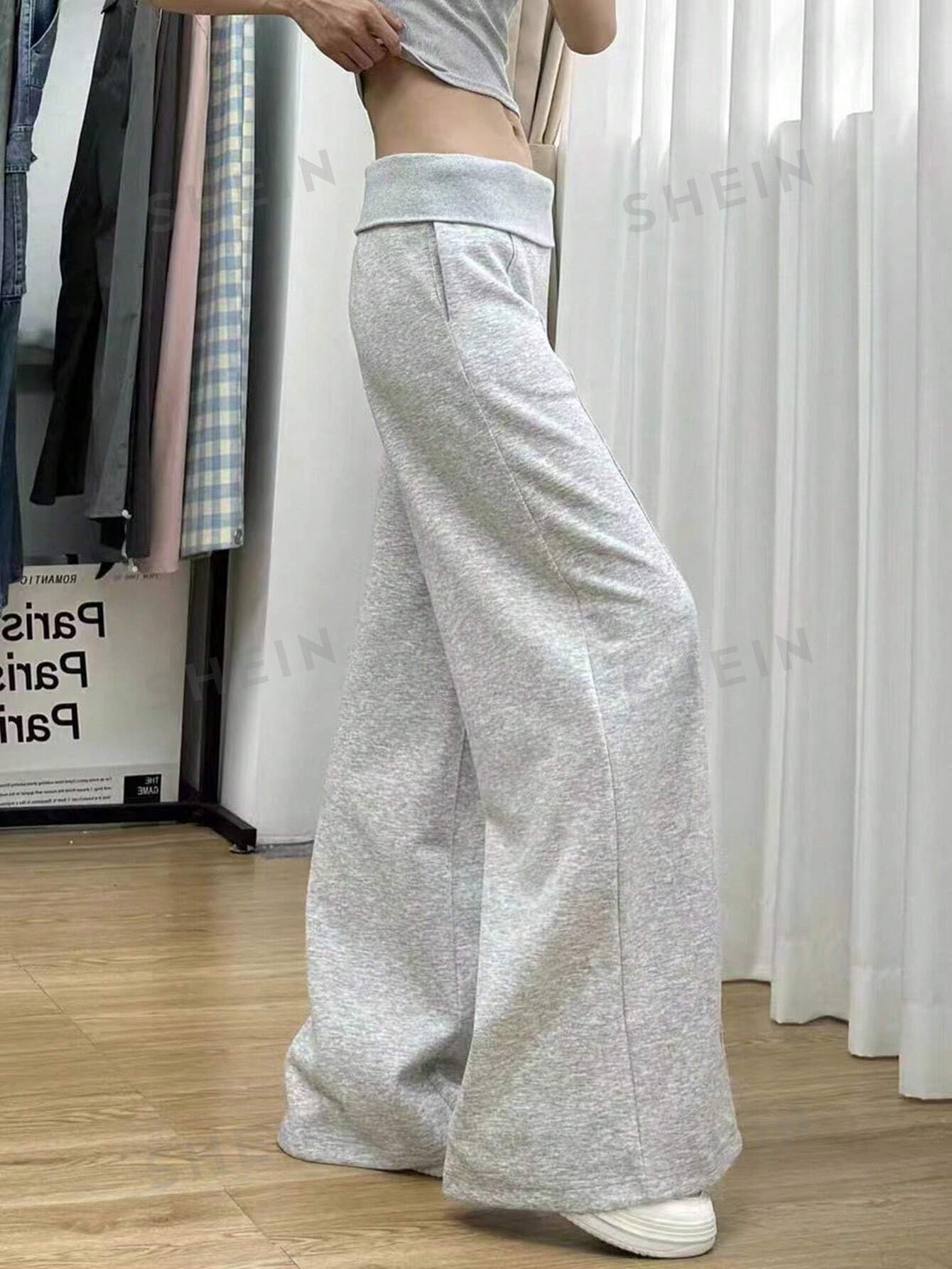 EZwear Women Casual Solid Color High Waist Wide Leg Sweatpants