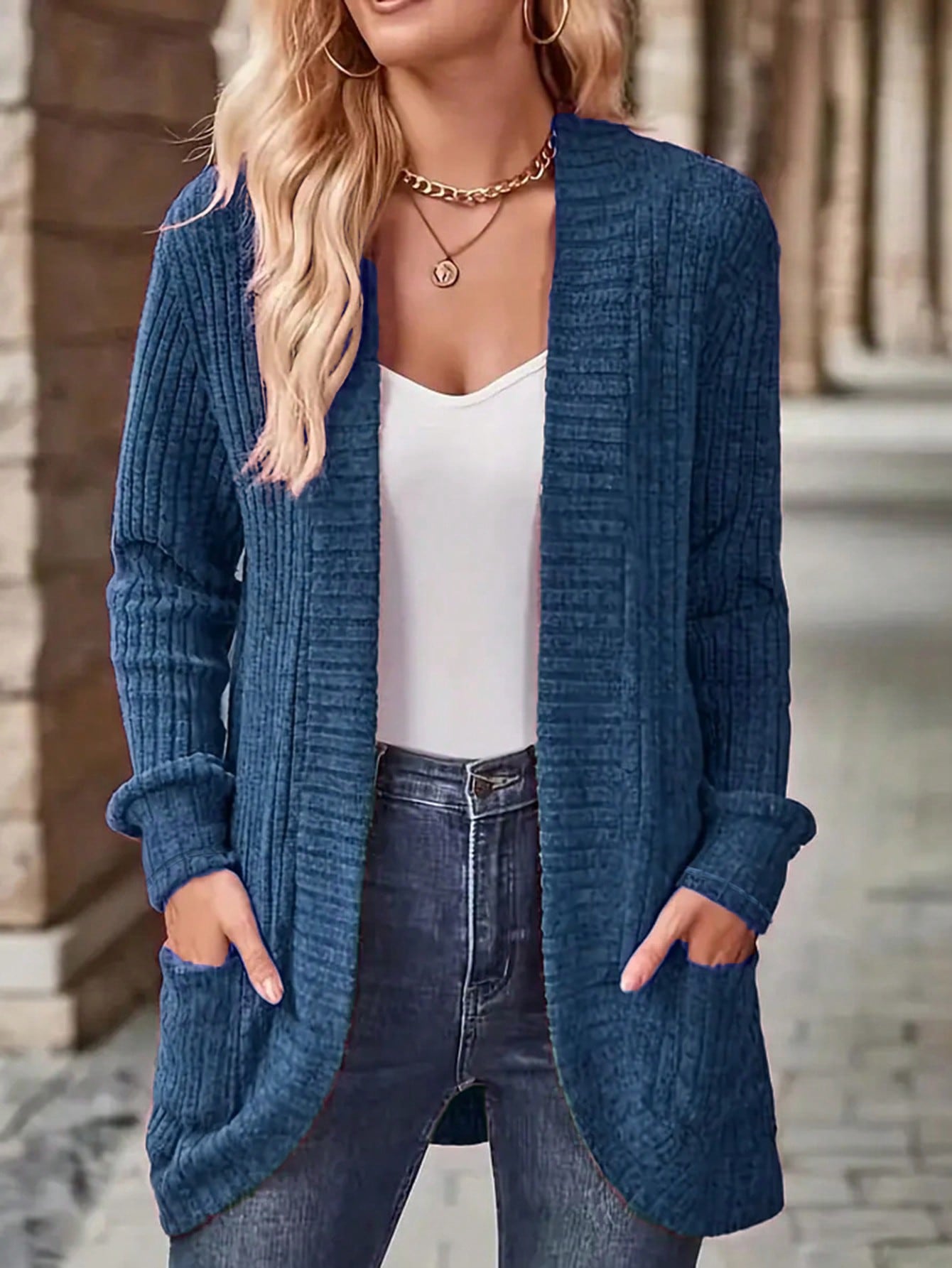 EMERY ROSE Women's Casual Knitted Ribbed Thin Jacket For Autumn