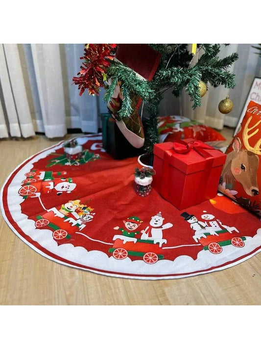 1pc Santa Claus Christmas Tree Skirt - Holiday Atmosphere Decoration, Polyester Material, Home And Party Holiday Decoration, Christmas Party Home Indoor Outdoor Decoration, Christmas Tree Decoration, Christmas Decoration