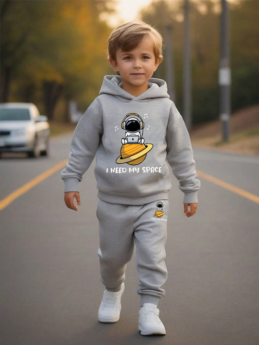 Young Boy Fashionable Galaxy Space Pilot Print Hooded Sweatshirt Set