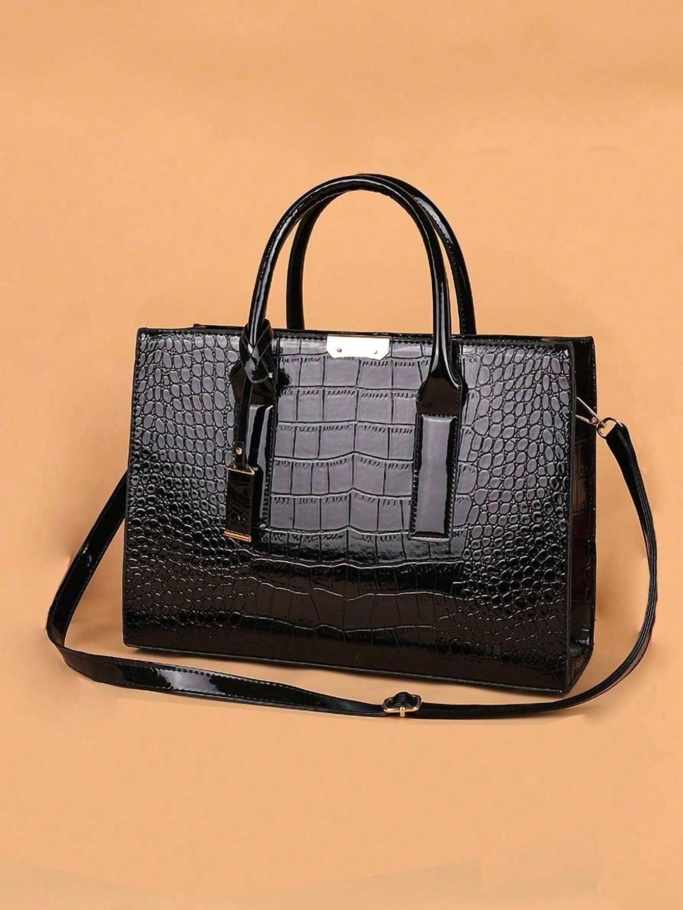 New Crocodile Pattern Large Handbag Square Bag Ladies Tote Bag With Accessories