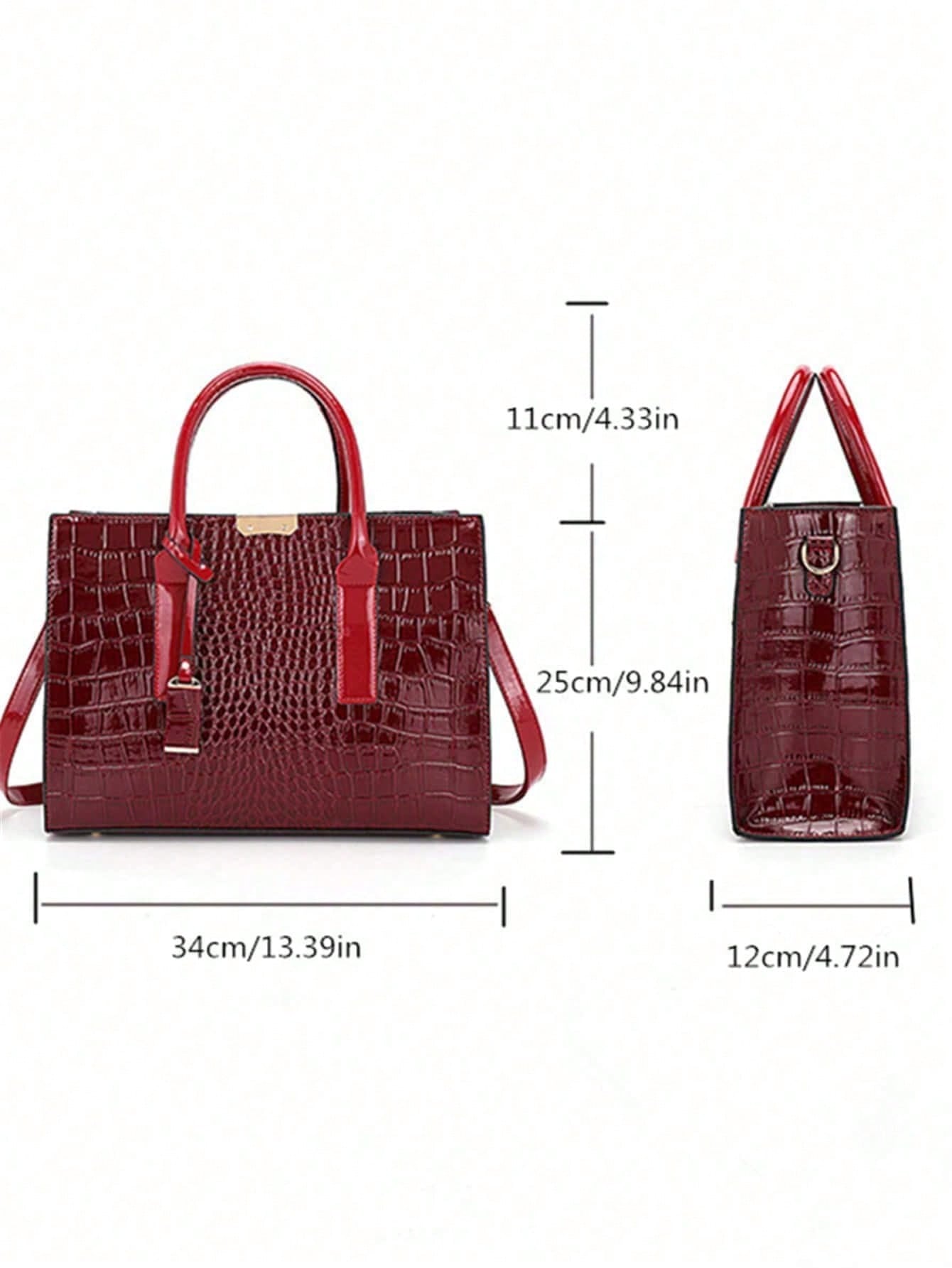 New Crocodile Pattern Large Handbag Square Bag Ladies Tote Bag With Accessories