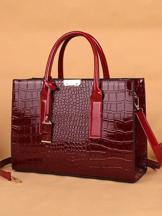 New Crocodile Pattern Large Handbag Square Bag Ladies Tote Bag With Accessories