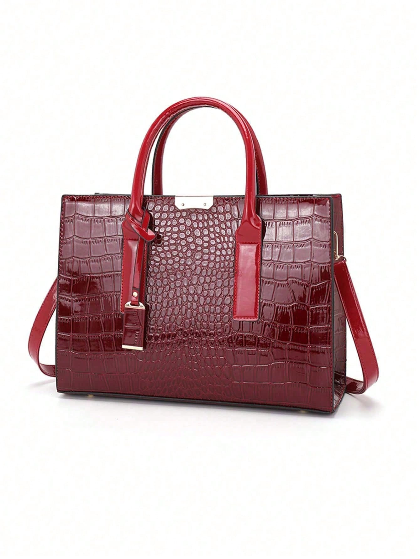 New Crocodile Pattern Large Handbag Square Bag Ladies Tote Bag With Accessories