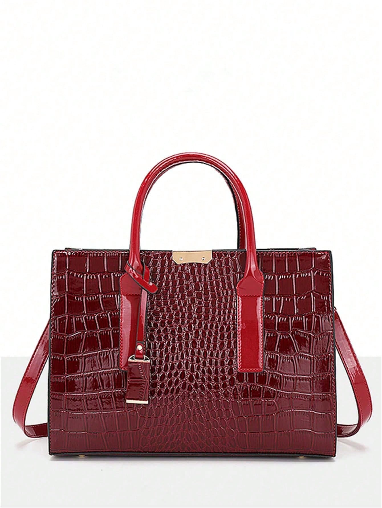 New Crocodile Pattern Large Handbag Square Bag Ladies Tote Bag With Accessories