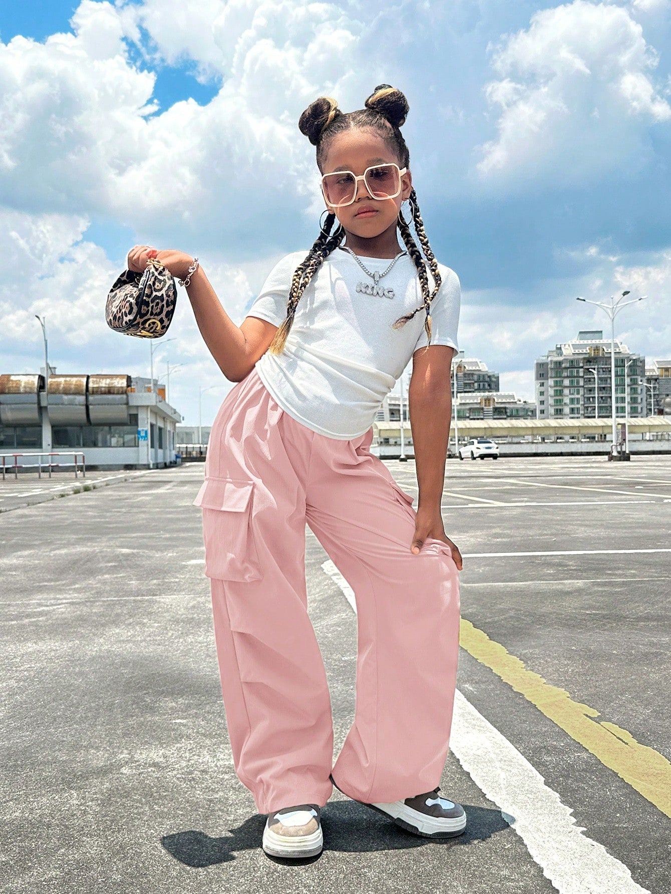 2pcs Tween Girl Ribbed Ruched Short Sleeve Tee   Pocketed Casual Pants Set