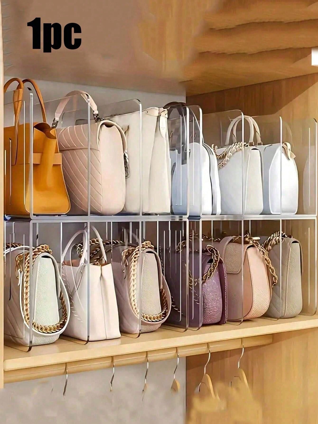 1pc Clear Closet Bag Storage Handbag Purse Bag Dividers Rack, Detachable Cupboard Shelf, Practical Book Dividers, Suitable For Closet, Bathroom, Office, L Organizer Storage Shelves, Space Saving Storage Organizer For Home, Dorm, Office