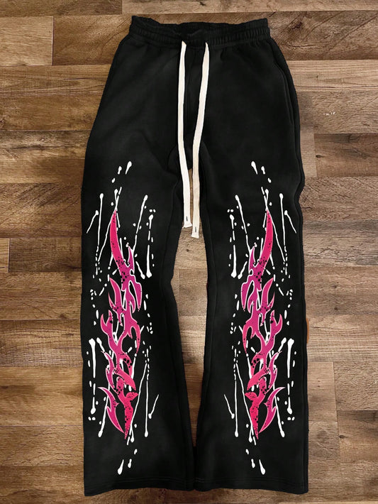 SHEIN Teen Boy Flame Print Drawstring Waist Loose Casual Sweatpants