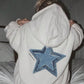 EZwear Casual Minimalist Star Pattern Hooded Loose Thick Sweatshirt For Women, Autumn Winter