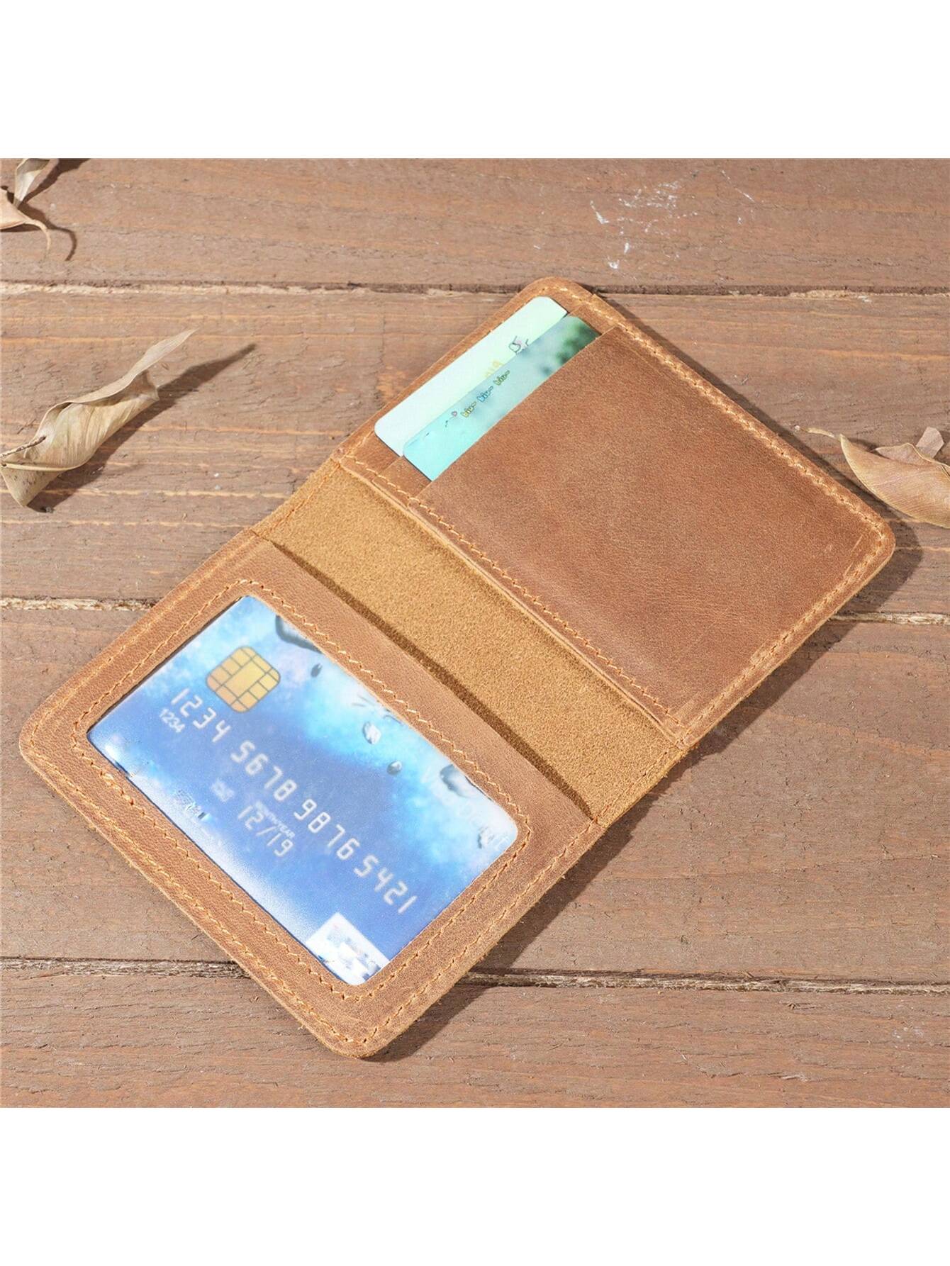 Men's Leather Card Holder Wallet, Vintage Cowhide Leather Driving License Holder, Multi-Card Slots Wallet