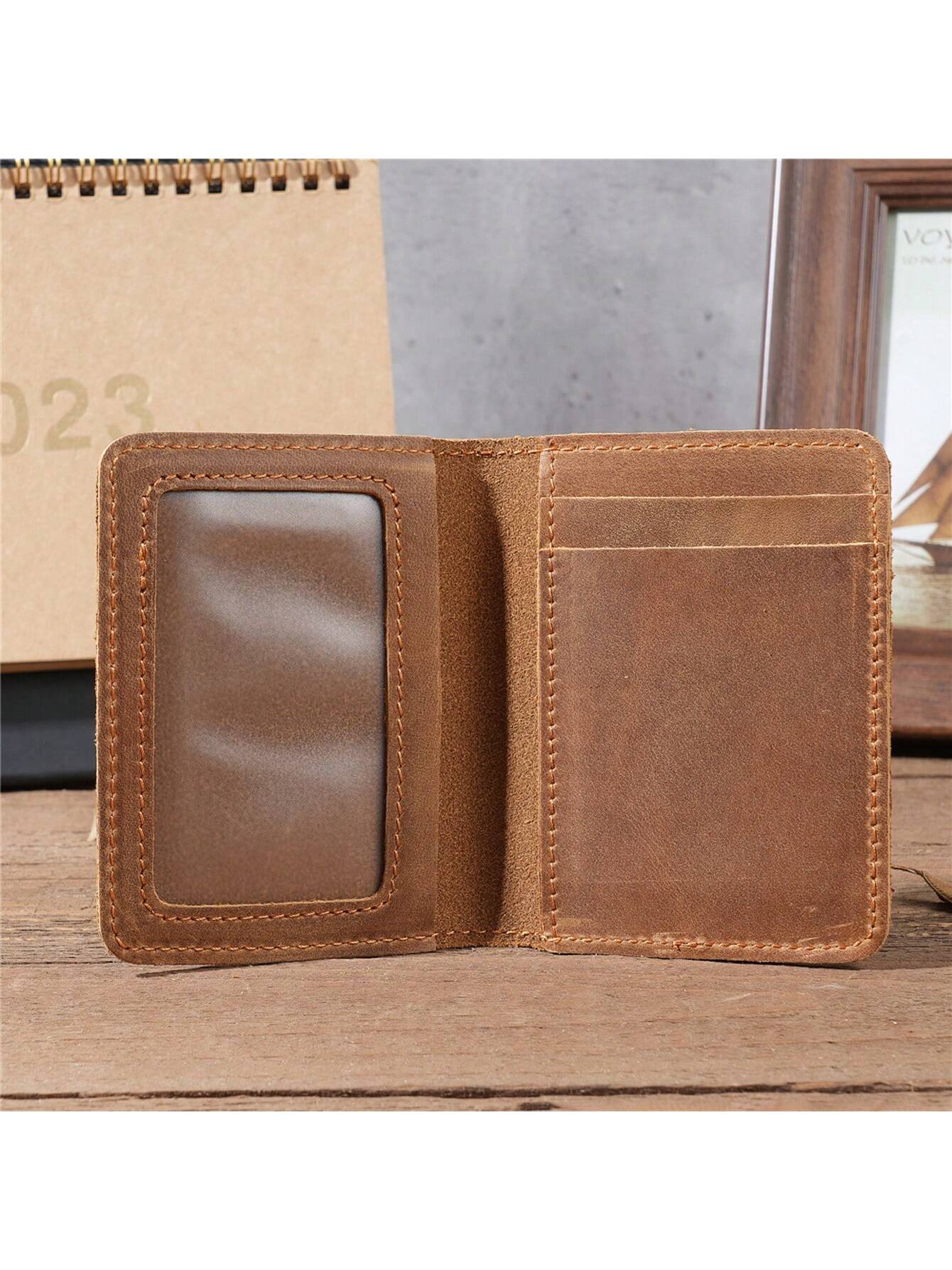 Men's Leather Card Holder Wallet, Vintage Cowhide Leather Driving License Holder, Multi-Card Slots Wallet