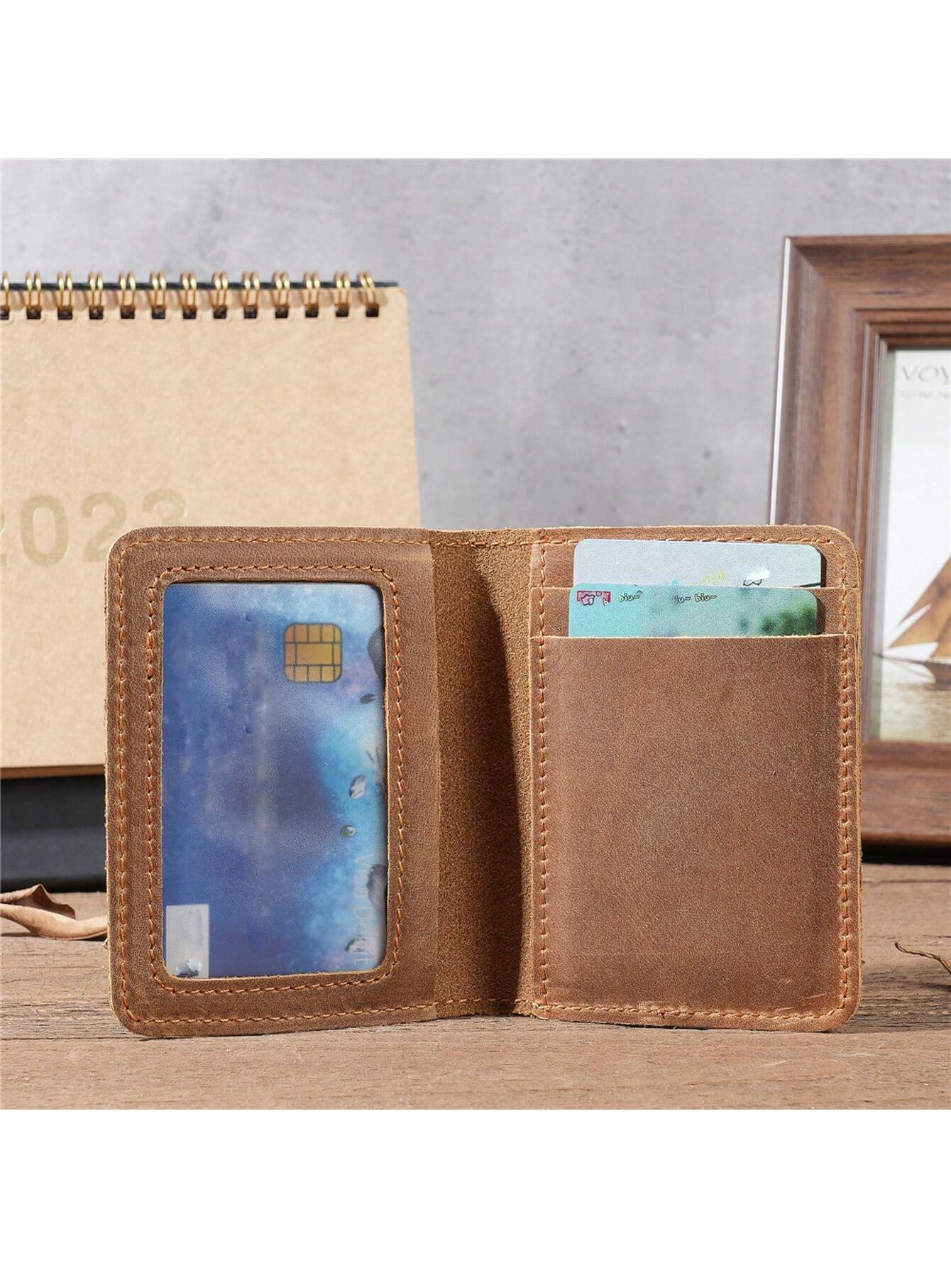 Men's Leather Card Holder Wallet, Vintage Cowhide Leather Driving License Holder, Multi-Card Slots Wallet