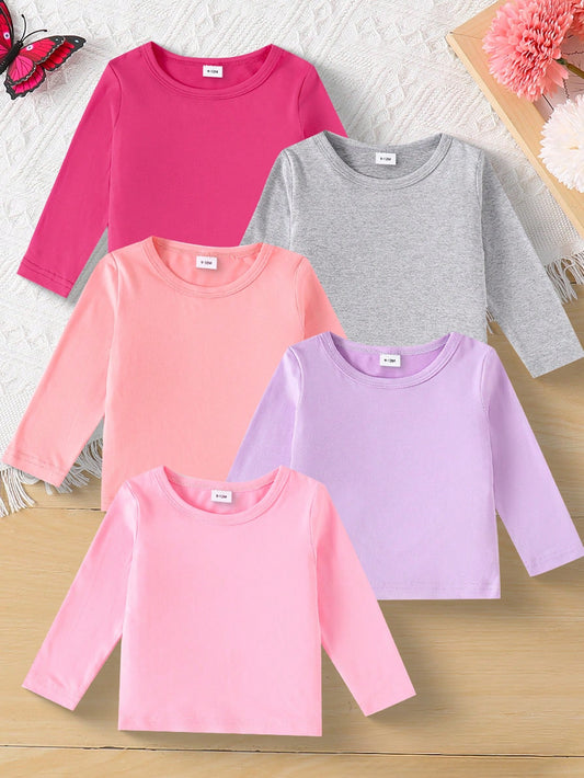 5pcs Baby Girl Long Sleeve T-Shirt Set, Fall/Winter