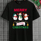 Manfinity Xmas Family Matching Outfits Mommy And Me 3D Snowman Print Black Round Neck T-Shirt, Suitable For Christmas Family Party (4 Pieces Sold Separately)