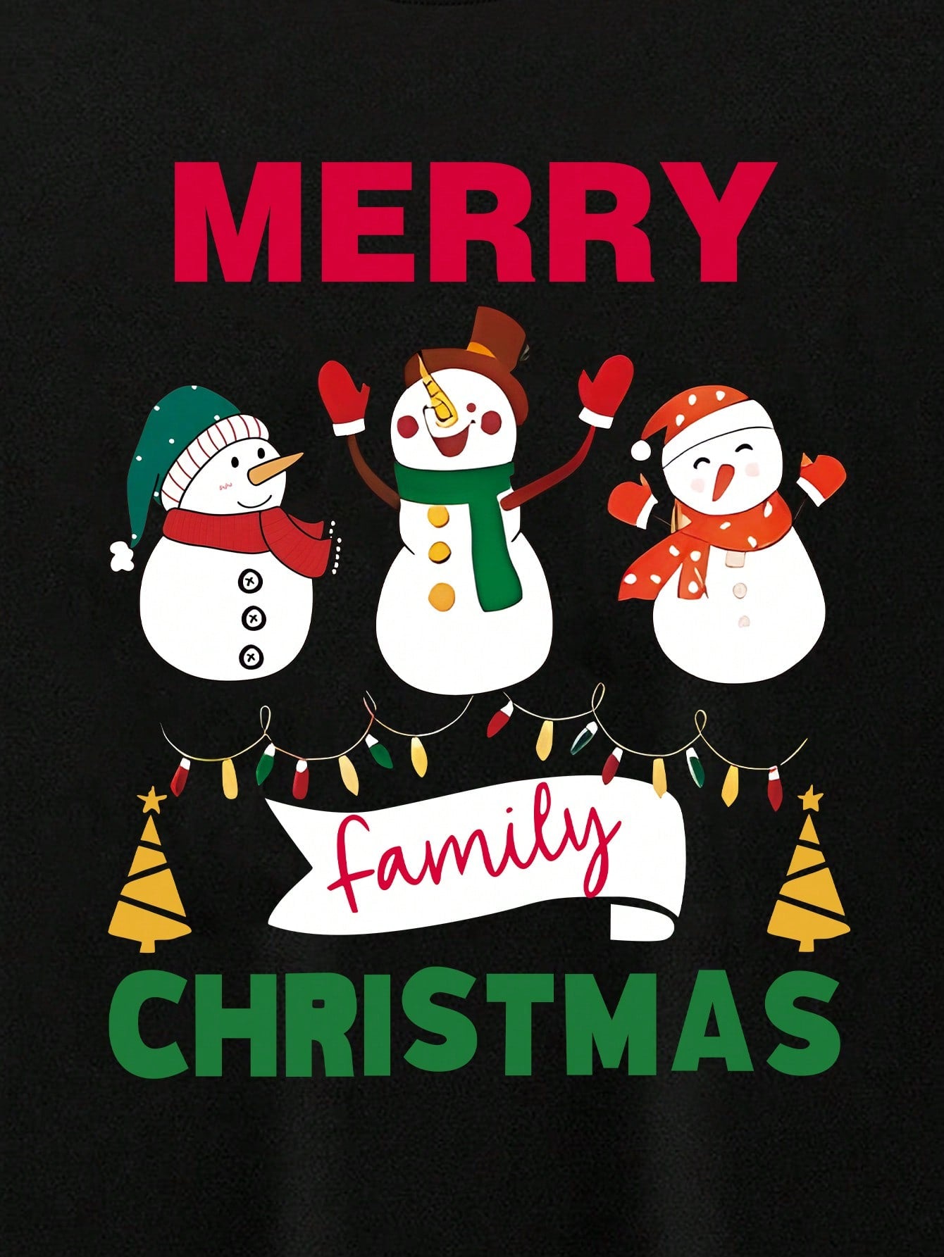 Manfinity Xmas Family Matching Outfits Mommy And Me 3D Snowman Print Black Round Neck T-Shirt, Suitable For Christmas Family Party (4 Pieces Sold Separately)