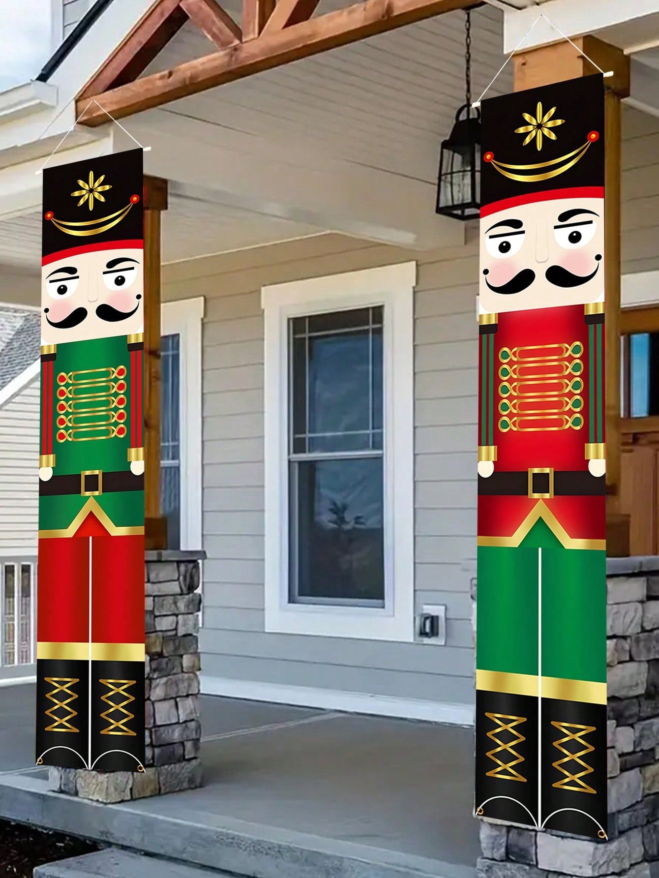 2pcs/Pack Red Green Nutcracker Soldier Banner, 30*180cm Polyester Christmas Door Couplet, Merry Christmas Decorations For Home 2024 Xmas Hanging Ornaments Door Decor Navidad Noel Gifts New Year 2025,Christmas