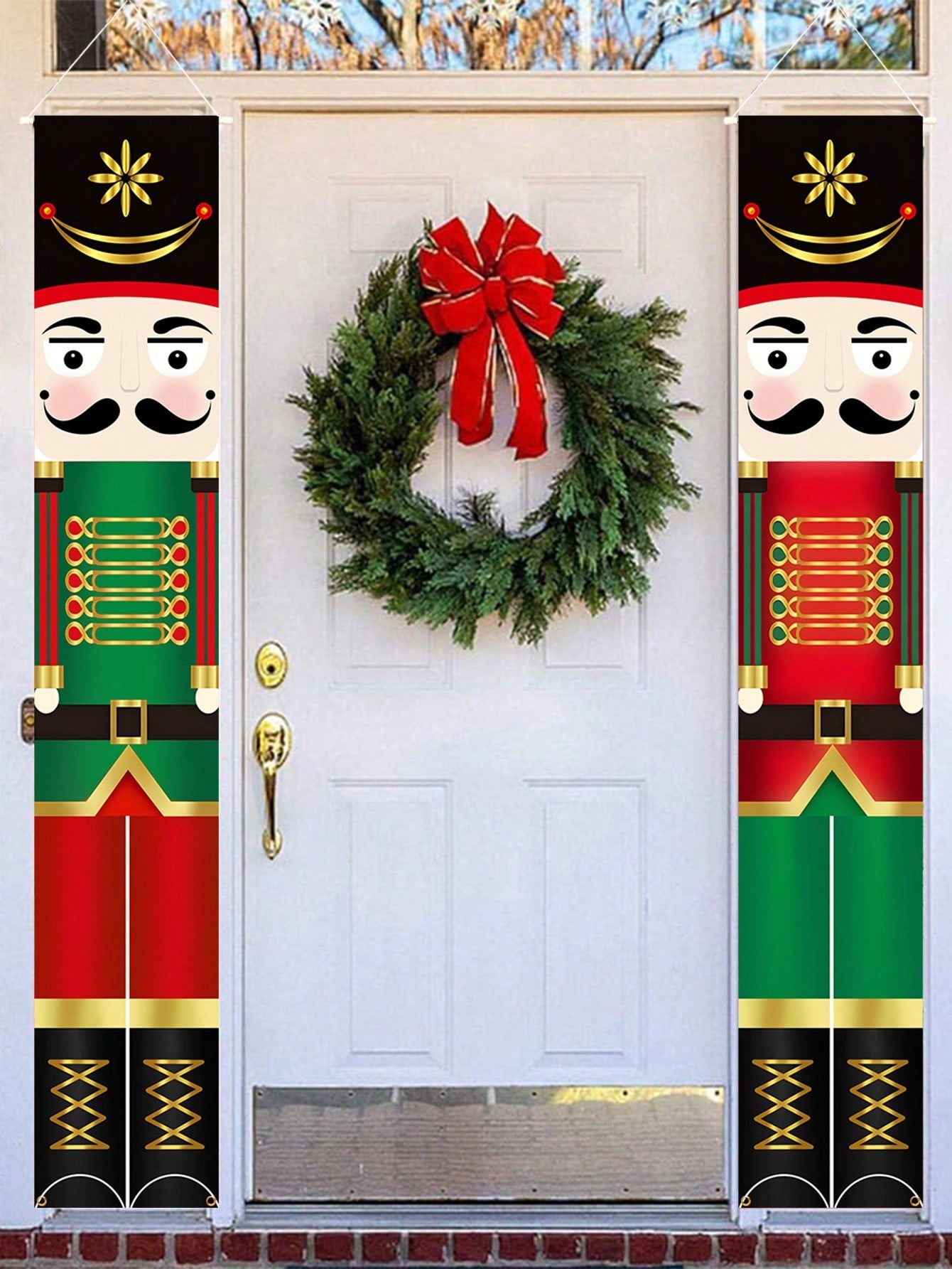 2pcs/Pack Red Green Nutcracker Soldier Banner, 30*180cm Polyester Christmas Door Couplet, Merry Christmas Decorations For Home 2024 Xmas Hanging Ornaments Door Decor Navidad Noel Gifts New Year 2025,Christmas