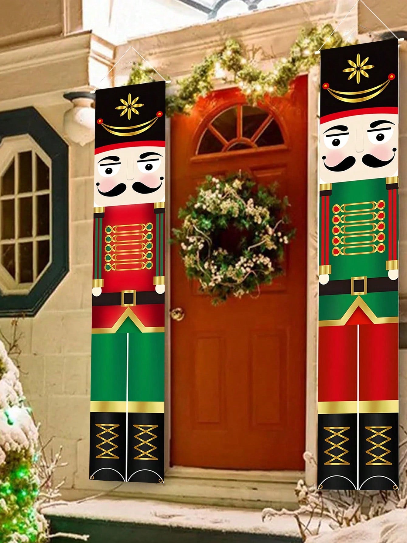 2pcs/Pack Red Green Nutcracker Soldier Banner, 30*180cm Polyester Christmas Door Couplet, Merry Christmas Decorations For Home 2024 Xmas Hanging Ornaments Door Decor Navidad Noel Gifts New Year 2025,Christmas