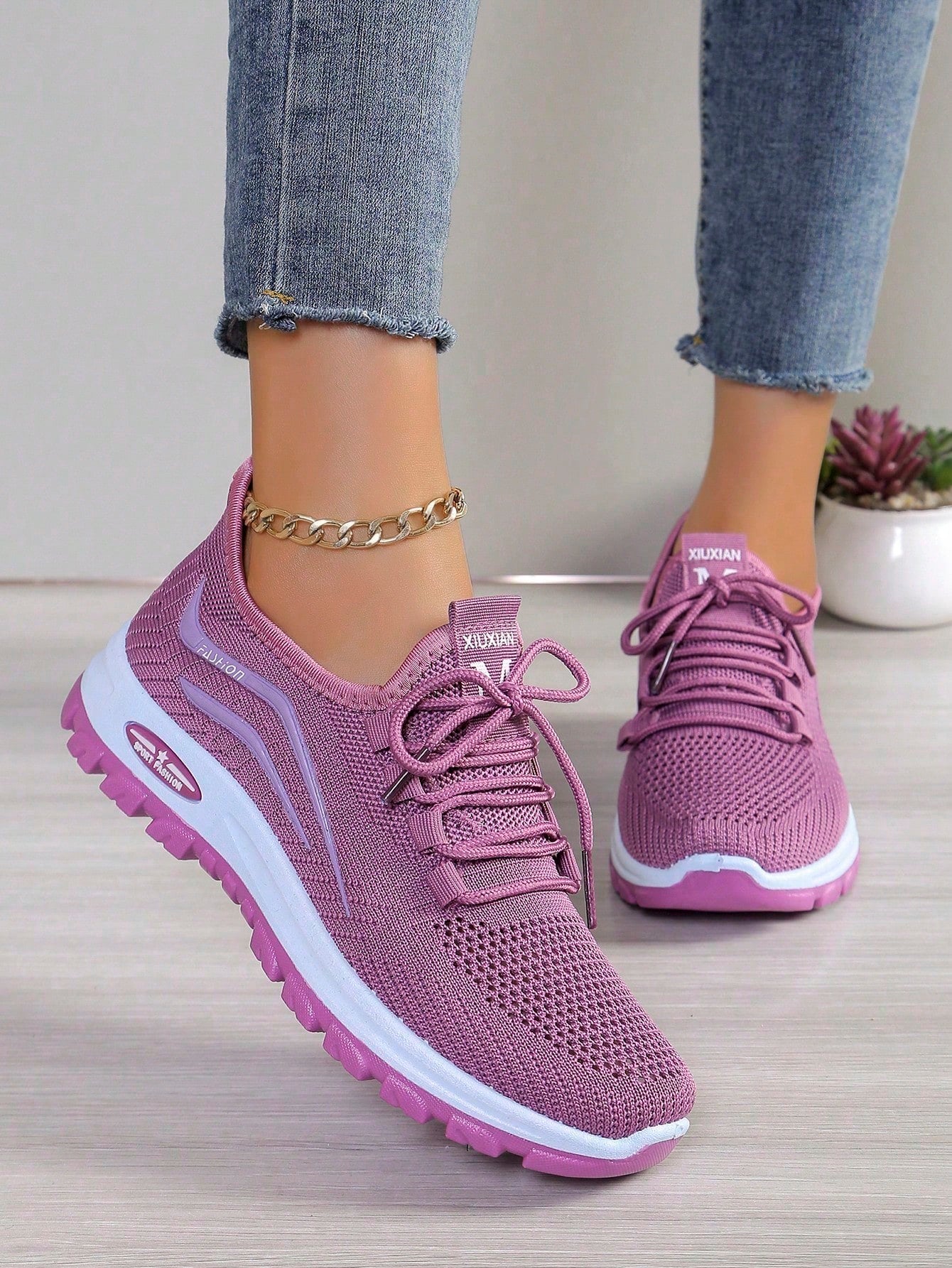 New Purple Solid Color Women's Sneakers, Knitted, Breathable, Suitable For School, Office, Running, Lightweight, Fitness, Hiking, Party, Dining, Shopping, Dating, Fashion Casual Flat Shoes