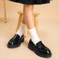 Girls Loafers Chunky Platform Penny Loafers School Uniform Slip On Dress Shoes Round Toe Comfortable