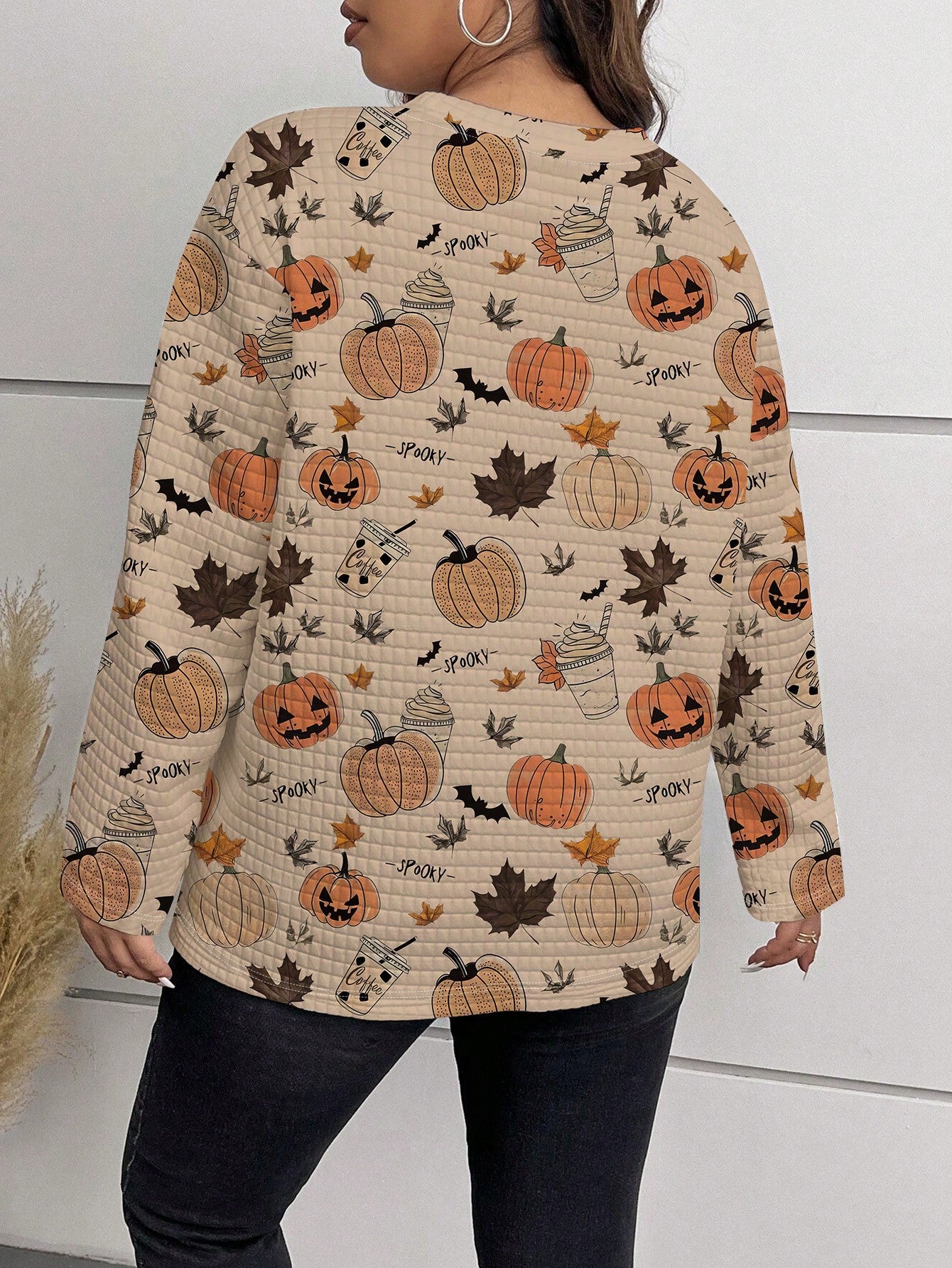 LUNE Plus Size Women's Halloween Shirts 2024 Fall Fashion Casual Long Sleeve Round Neck Pumpkin Ghost Print Autumn Pullover Sweatshirt