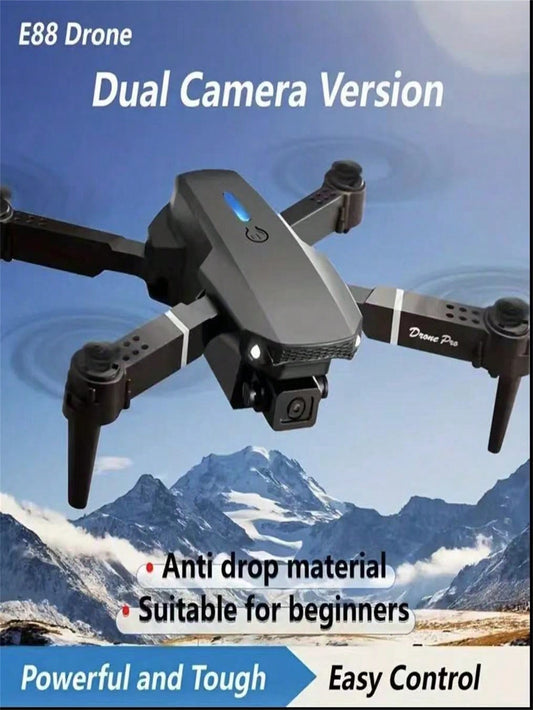 Latest E88 Drone, 720P Dual Cameras, Altitude Hold, One-Key Take-Off/Landing, Gesture Control, Gravity Sensing, Auto Capture, 4Battery Included, Foldable Black Body, Suitable As Birthday/Holiday Gift, Indoor/Outdoor Economical Drone