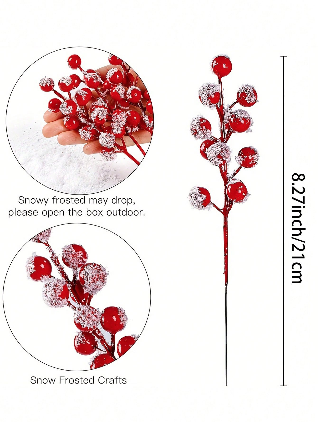 10pcs- Snow Frosted Artificial Red Berry Stems, Snowy Christmas Red Spray Picks Holly Berry Branches, Suitable For Christmas Tree Decoration Holiday DIY Crafts Xmas Ornaments Home Decor