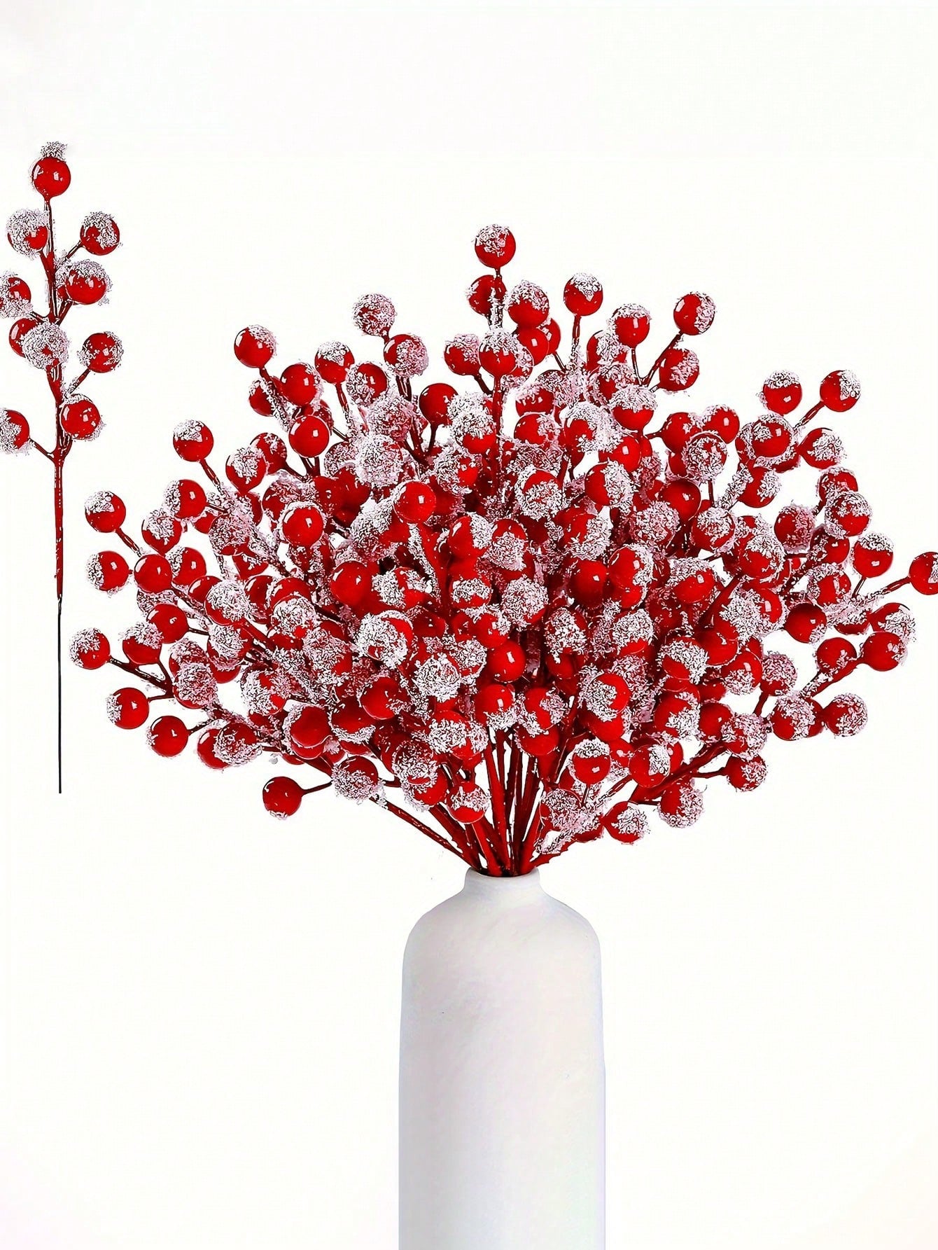 10pcs- Snow Frosted Artificial Red Berry Stems, Snowy Christmas Red Spray Picks Holly Berry Branches, Suitable For Christmas Tree Decoration Holiday DIY Crafts Xmas Ornaments Home Decor