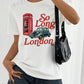 Attitoon Women's Casual "So Long London" Vintage Telephone Booth Car Print White Loose Crew Neck Short Sleeve Thin T-Shirt, Summer