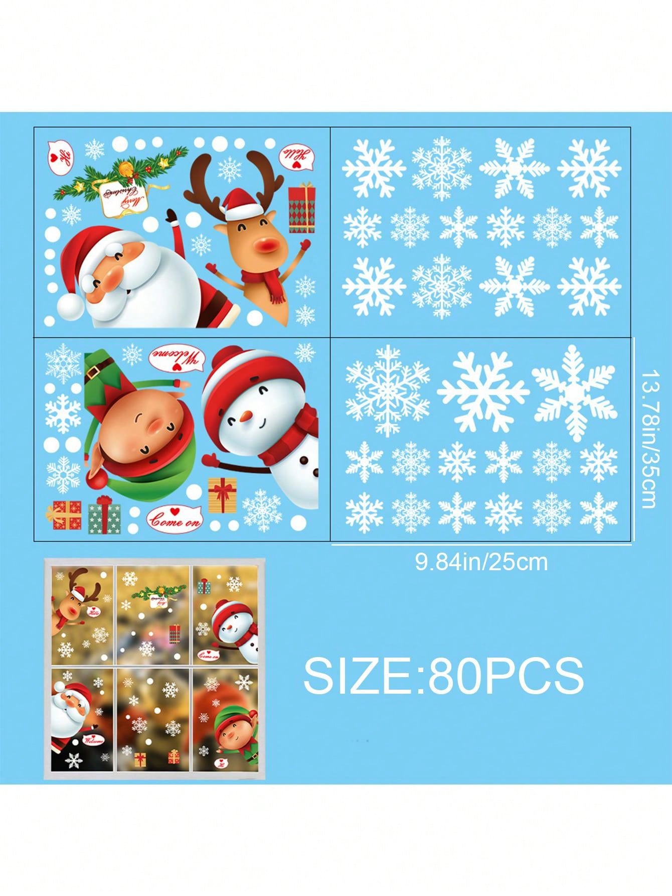 80PCS Christmas Decorations - Christmas Window Clings Christmas Decorations Indoor Christmas Decorations Clearance Snowflakes Christmas Window Decorations Stickers For Home Office Classroom