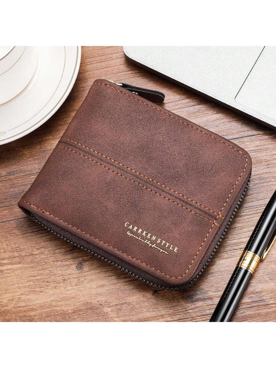 1pc Men's New Multi-Slot Multi-Function European And American Business  Influencer Series Short Zipper Wallet