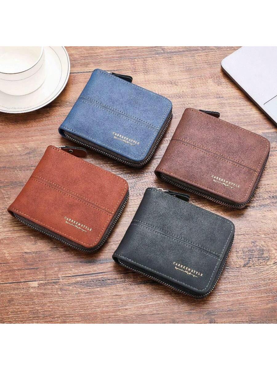 1pc Men's New Multi-Slot Multi-Function European And American Business  Influencer Series Short Zipper Wallet